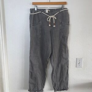C & C California Linen Blend Blue Mid Rise Belted Tapered Pant - Women's Size M